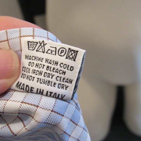 Canali Men's Shirt Light Blue Checks Cotton L 16 1/2-42 Made in Italy Very Nice - Picture 9 of 10